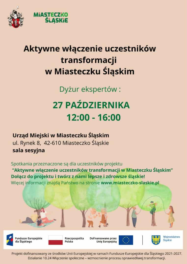Dyżur ekspertów w ramach projektu „Aktywne włączenie uczestników transformacji w Miasteczku Śląskim”