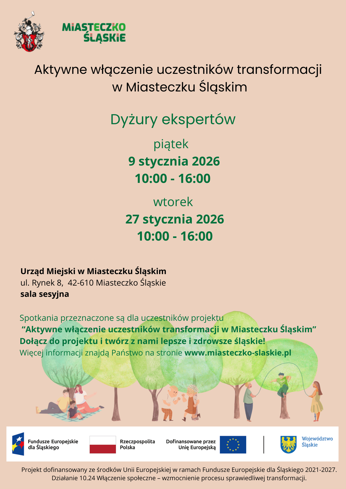 Dyżury ekspertów w ramach projektu „Aktywne włączenie uczestników transformacji w Miasteczku Śląskim”