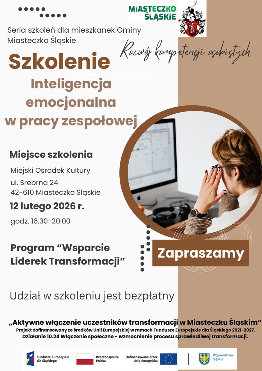 Bezpłatne szkolenie dla mieszkanek Gminy Miasteczko Śląskie – inteligencja emocjonalna w pracy zespołowej