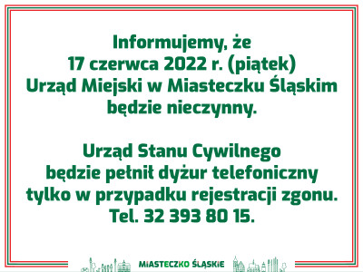 grafika do wpisu: 17 czerwca Urząd Miejski w Miasteczku Śląskim