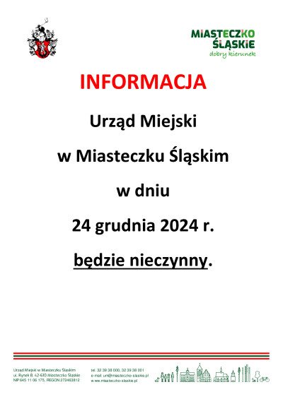 grafika do wpisu: Informacja o godzinach pracy urzędu w dniach 20 i 24 grudnia 2024 r.