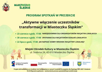 grafika do wpisu: Spotkania w ramach projektu „Aktywne włączenie uczestników transformacji w Miasteczku Śląskim”