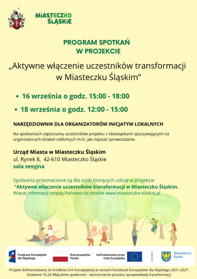 grafika do wpisu: Spotkania w ramach projektu „Aktywne włączenie uczestników transformacji w Miasteczku Śląskim”