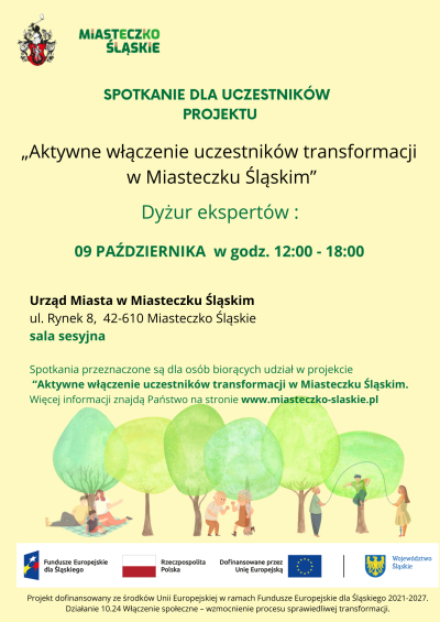 grafika do wpisu: Dyżur ekspertów w ramach projektu „Aktywne włączenie uczestników transformacji w Miasteczku Śląskim”