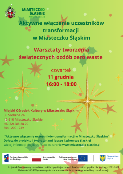 grafika do wpisu: Warsztaty tworzenia świątecznych ozdób zero waste w Miasteczku Śląskim