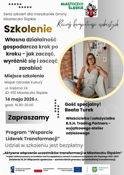 grafika do wpisu: Własna działalność gospodarcza krok po kroku – bezpłatne szkolenie dla mieszkanek Gminy Miasteczko Śląskie