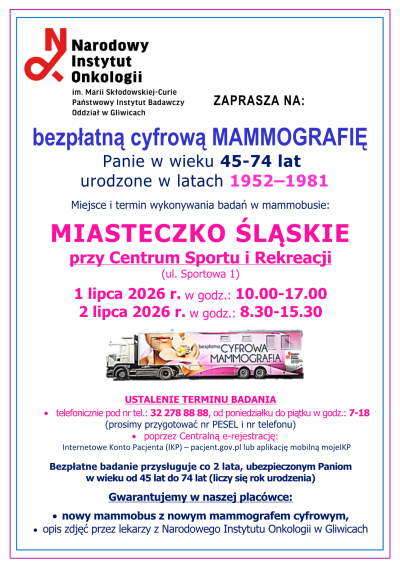 grafika do wpisu: Bezpłatna mammografia w Miasteczku Śląskim