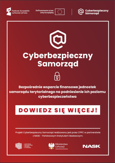 grafika do wpisu: Samorząd Gminy Miasteczko Śląskie uzyskał dofinansowanie z Unii Europejskiej na projekt „Cyberbezpieczny Samorząd”.