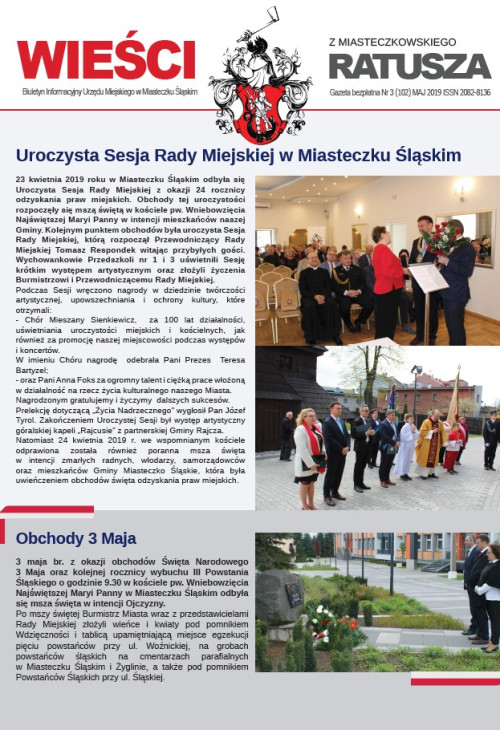 okładka wydania Nr 3 (102) Maj 2019 gazety Wieści z Ratusza