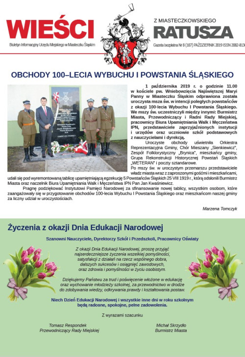 okładka wydania Nr 8 (107) Październik 2019 gazety Wieści z Ratusza