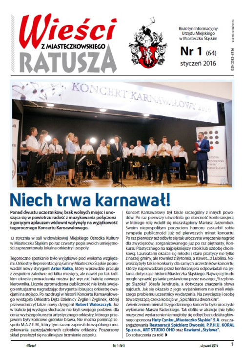 okładka wydania Nr 1 (64) Styczeń 2016 gazety Wieści z Ratusza