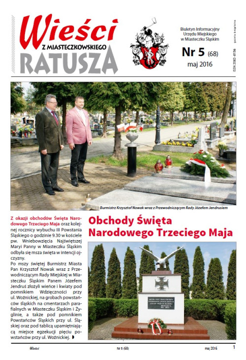 okładka wydania Nr 5 (68) Maj 2016 gazety Wieści z Ratusza