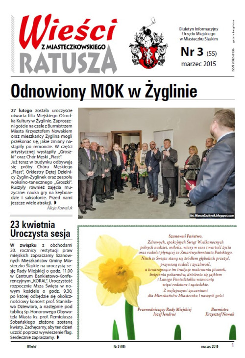 okładka wydania  Nr 3 (55) Marzec 2015 gazety Wieści z Ratusza