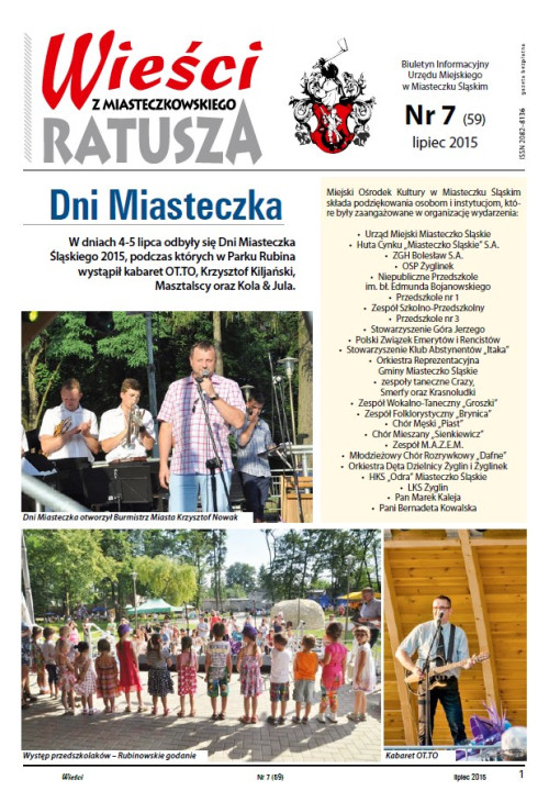 okładka wydania  Nr 7 (59) Lipiec 2015 gazety Wieści z Ratusza