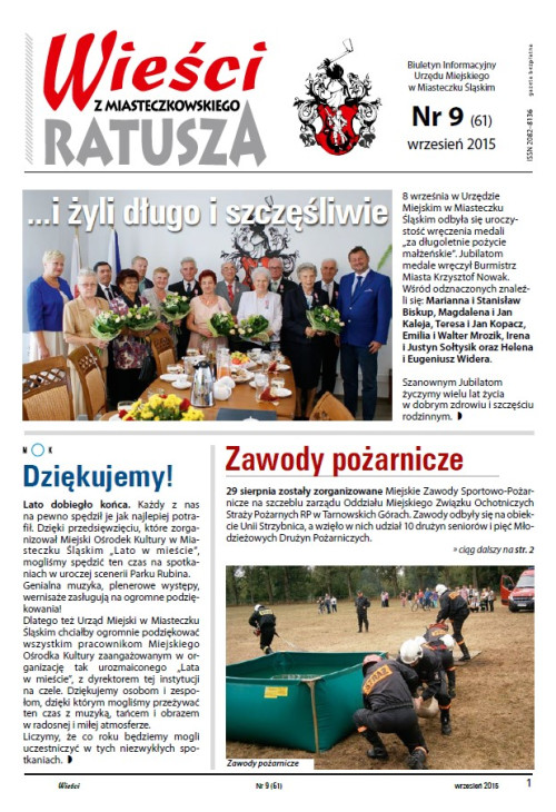okładka wydania Nr 9 (61) Wrzesień 2015 gazety Wieści z Ratusza
