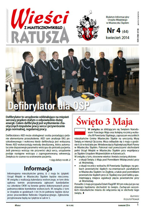 okładka wydania Nr 4 (44) Kwiecień 2014 gazety Wieści z Ratusza