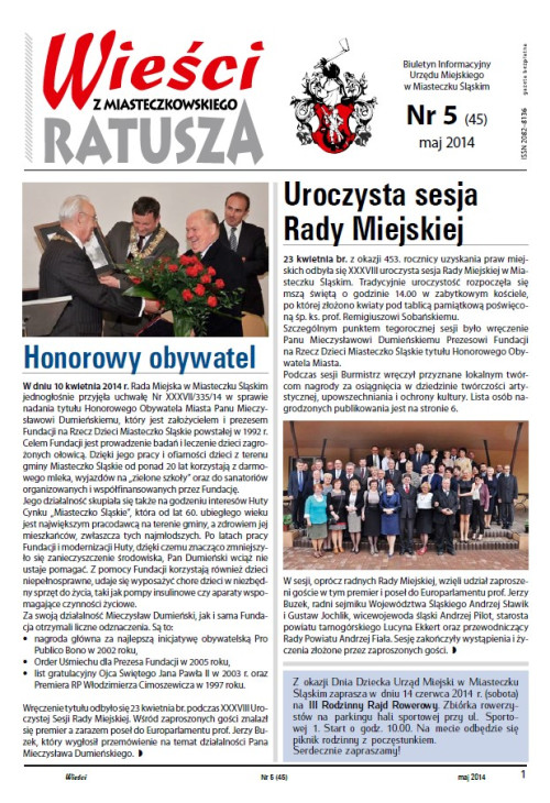 okładka wydania Nr 5 (45) Maj 2014 gazety Wieści z Ratusza
