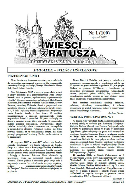 okładka wydania Dodatek - Styczeń 2007 gazety Wieści z Ratusza