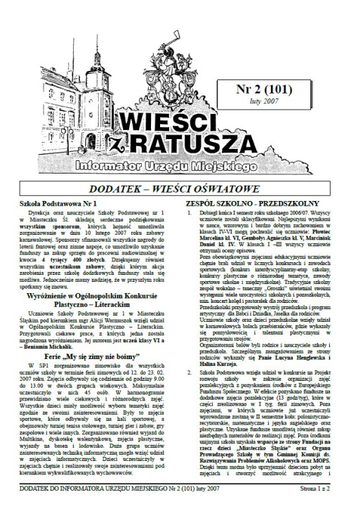 okładka wydania Dodatek - Luty 2007 gazety Wieści z Ratusza