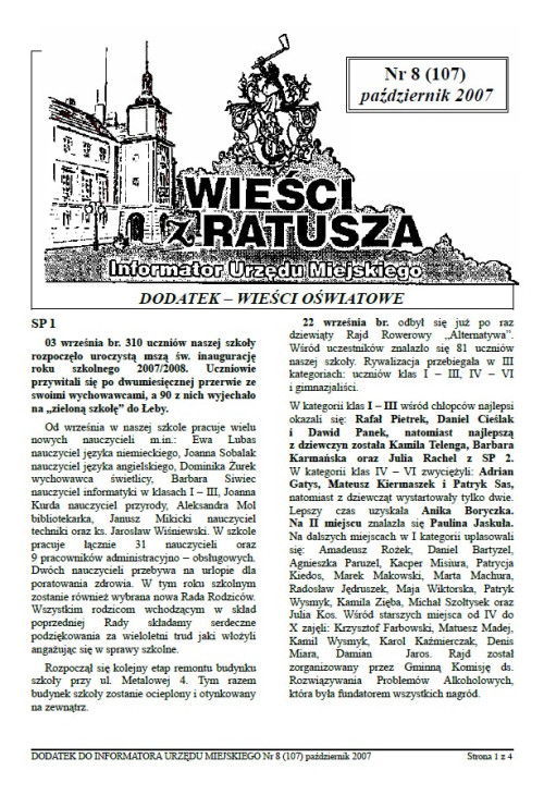 okładka wydania Dodatek - Październik 2007 gazety Wieści z Ratusza
