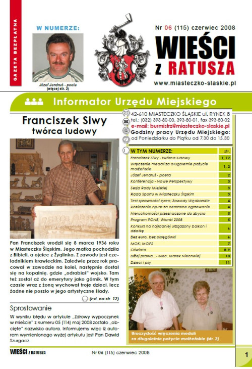okładka wydania Nr 6 (115) Czerwiec 2008 gazety Wieści z Ratusza