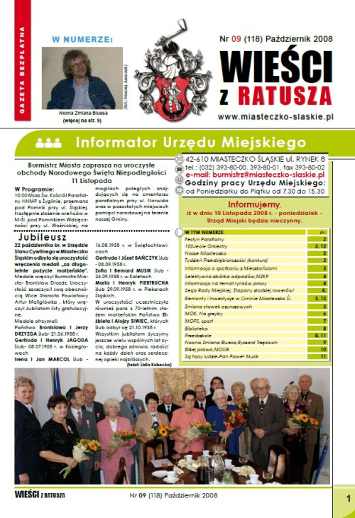 okładka wydania Nr 9 (118) Październik 2008 gazety Wieści z Ratusza