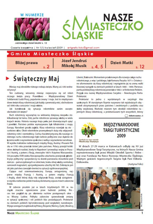 okładka wydania Nr 1 (1) Kwiecień 2009 gazety Wieści z Ratusza