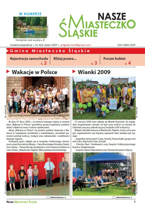 okładka wydania Nr 4 (4) Lipiec 2009 gazety Wieści z Ratusza