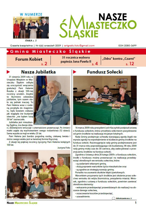 okładka wydania Nr 6 (6) Wrzesień 2009 gazety Wieści z Ratusza