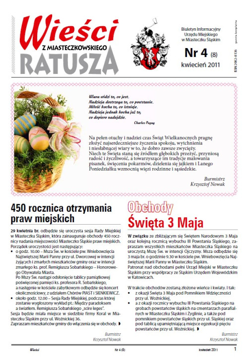 okładka wydania Nr 4 (8) Kwiecień 2011 gazety Wieści z Ratusza