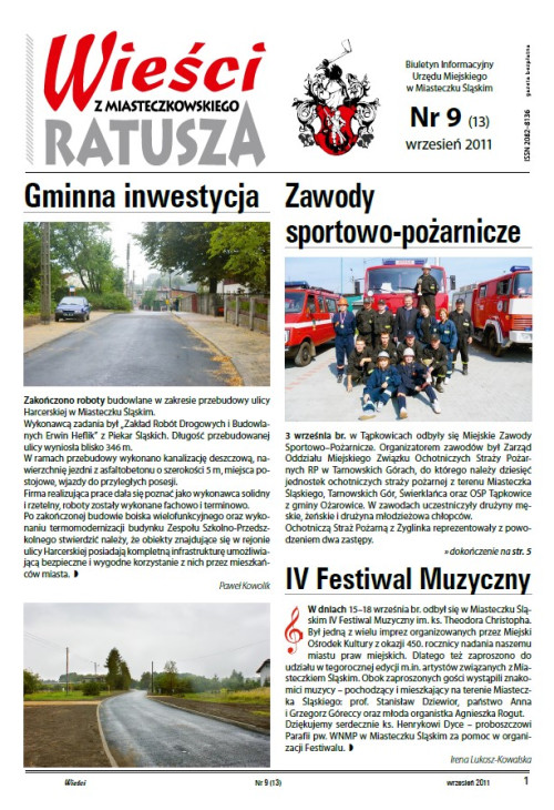 okładka wydania Nr 9 (13) Wrzesień 2011 gazety Wieści z Ratusza