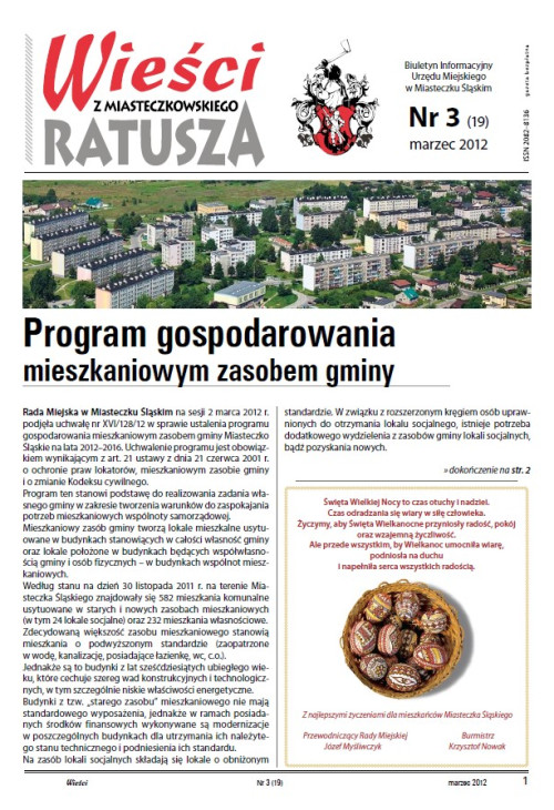 okładka wydania Nr 3 (19) Marzec 2012 gazety Wieści z Ratusza
