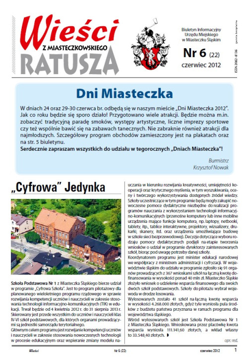 okładka wydania Nr 6 (22) Czerwiec 2012 gazety Wieści z Ratusza