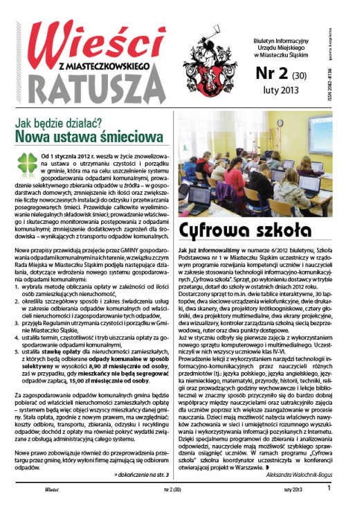 okładka wydania Nr 2 (30) Luty 2013 gazety Wieści z Ratusza