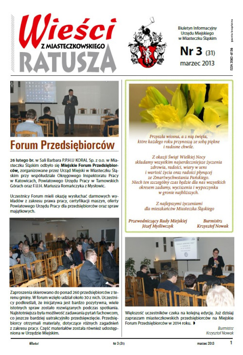 okładka wydania Nr 3 (31) Marzec 2013 gazety Wieści z Ratusza