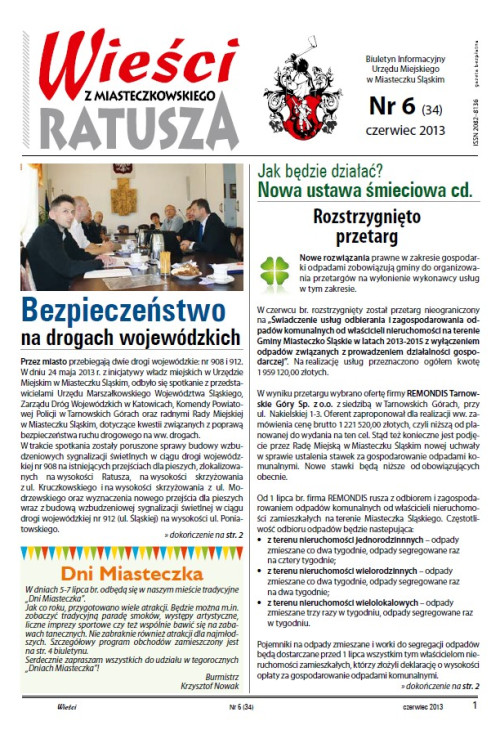 okładka wydania Nr 6 (34) Czerwiec 2013 gazety Wieści z Ratusza