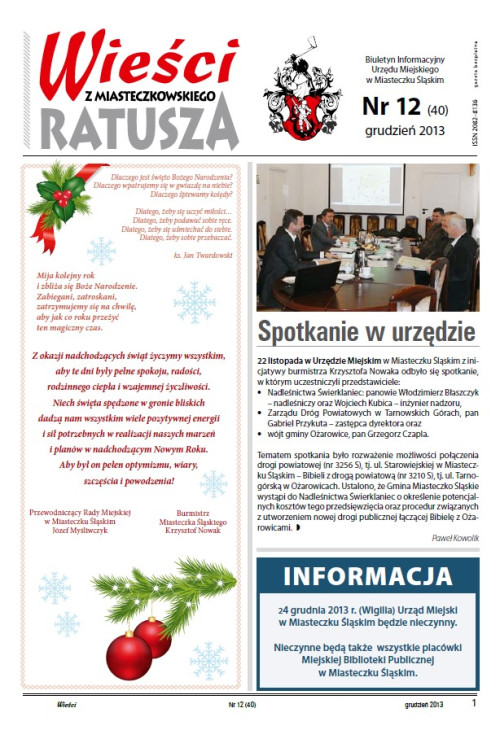 okładka wydania Nr 12 (40) Grudzień 2013 gazety Wieści z Ratusza