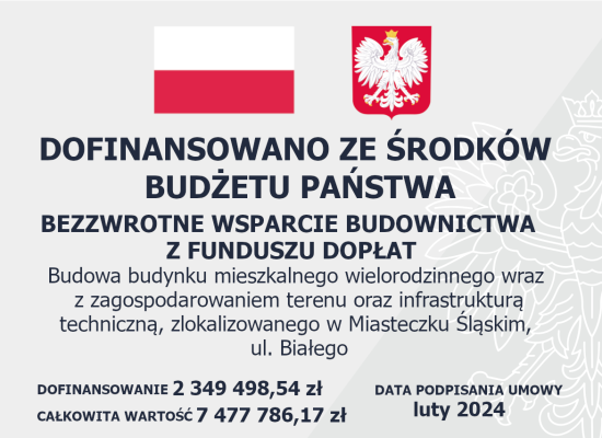 grafika do wpisu: Budowa budynku mieszkalnego wielorodzinnego wraz z zagospodarowaniem terenu oraz infrastrukturą techniczną, zlokalizowanego w Miasteczku Śląskim przy ul. Białego.