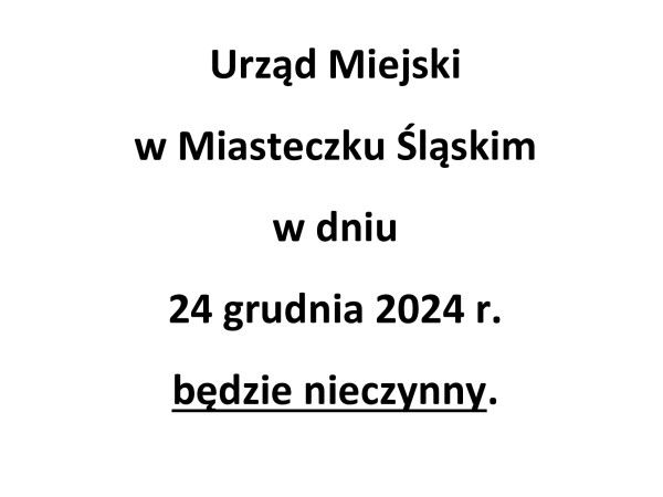 Informacja o godzinach pracy urzędu w dniach 20 i 24 grudnia 2024 r.