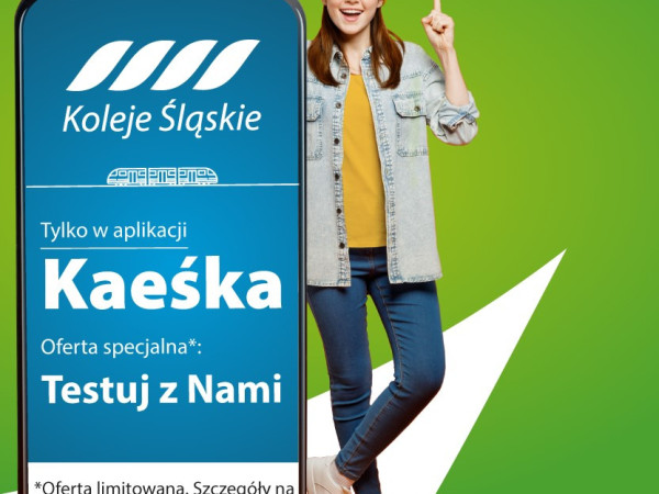 grafika do wpisu: Do końca marca tańsze bilety z Kaeśką - nową aplikacją Kolei Śląskich