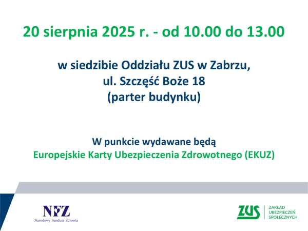 Mobilny punkt NFZ  w ZUS – odbierz kartę EKUZ i skorzystaj z porad zdrowotnych