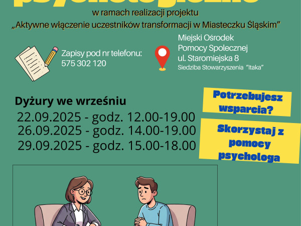 Wsparcie psychologiczne dla dorosłych mieszkańców naszej Gminy
