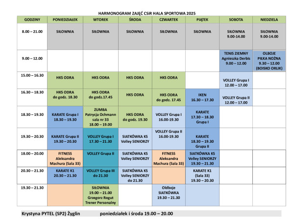 Zajęcia i treningi organizowane w Centrum Sportu i Rekreacji w Miasteczku Śląskim