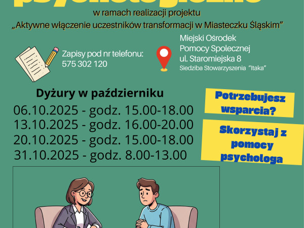 Wsparcie psychologiczne dla dorosłych mieszkańców naszej Gminy