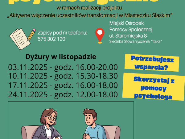 Wsparcie psychologiczne dla dorosłych mieszkańców naszej Gminy