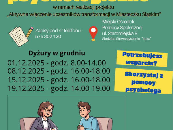 Wsparcie psychologiczne dla dorosłych mieszkańców naszej Gminy