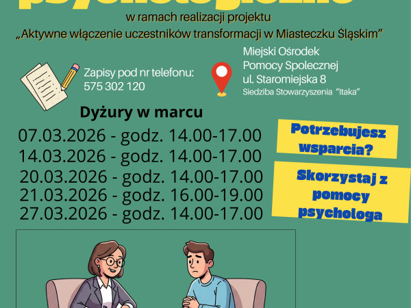 Wsparcie psychologiczne dla dorosłych mieszkańców naszej Gminy