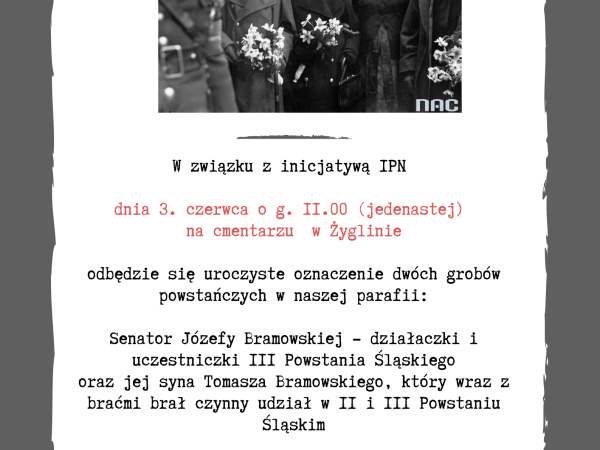 grafika do wpisu: Uroczyste oznaczenie grobów Józefy i Tomasza Bramowskich znakiem pamięci „Tobie Polsko”