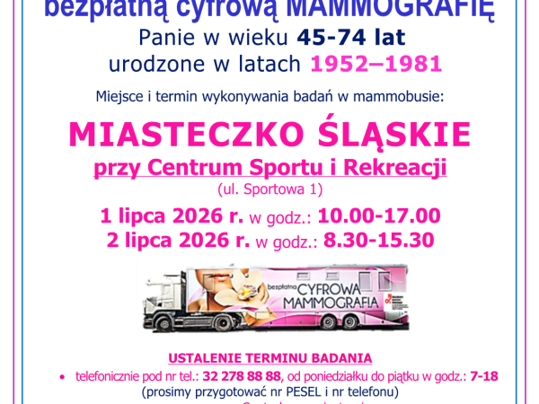 Bezpłatna mammografia w Miasteczku Śląskim