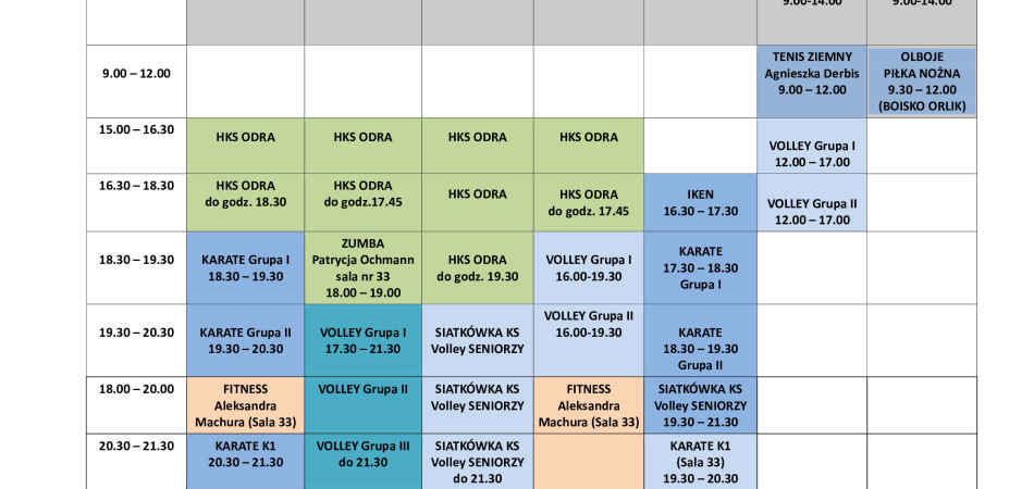 grafika dla wpisu: Zajęcia i treningi organizowane w Centrum Sportu i Rekreacji w Miasteczku...